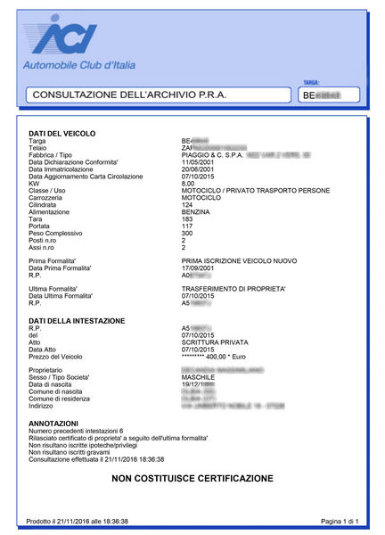 Visura auto PRA