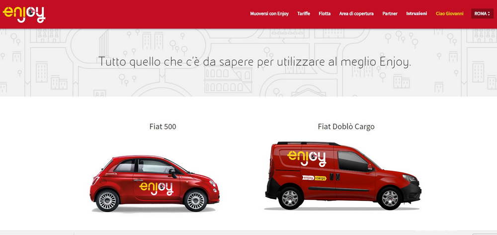 Car sharing Enjoy con Fiat 500 e Fiat Doblò Cargo