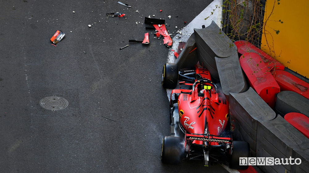 Incidente alla curva 8 della Ferrari di Leclerc nelle qualifiche del Gp d'Azerbaijan
