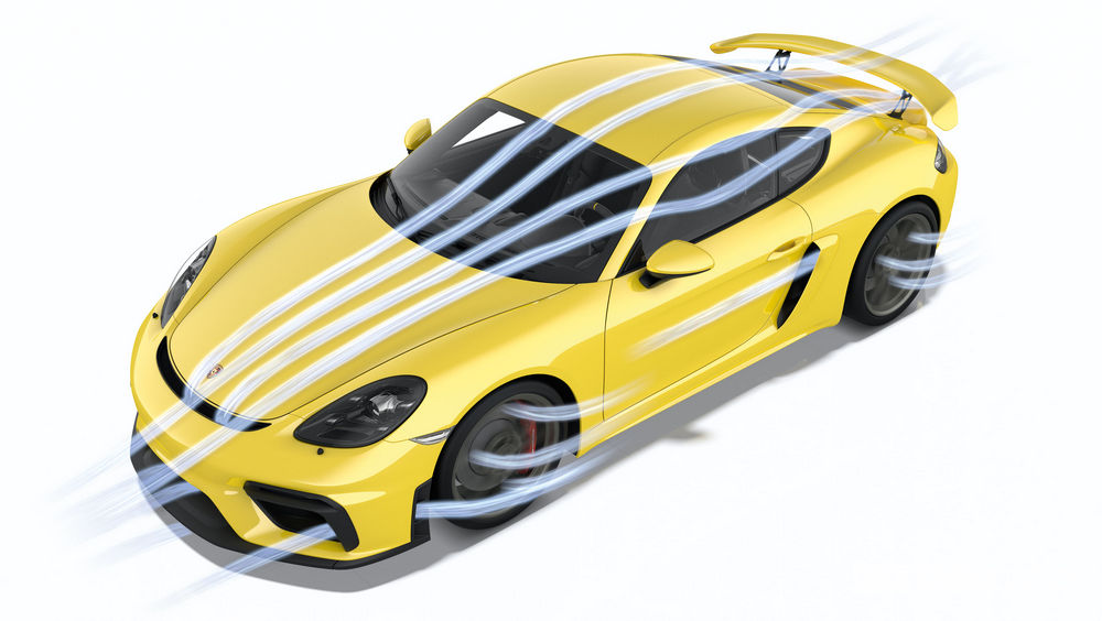 Porsche 718 Cayman GT4 flussi aerodinamici