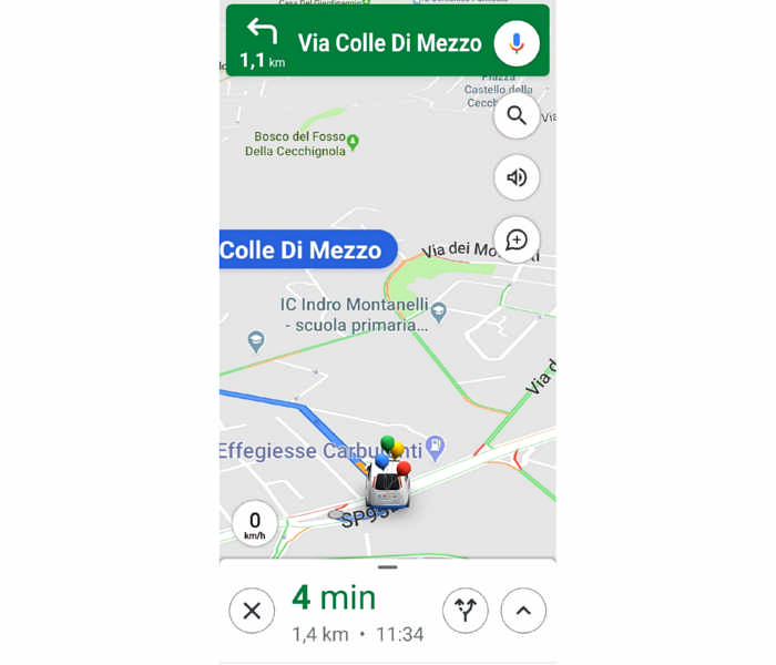 La macchinetta di Google Maps in occasione dei feseggiamenti del 15° anniversario dell'APP GPS gratuita, a Roma
