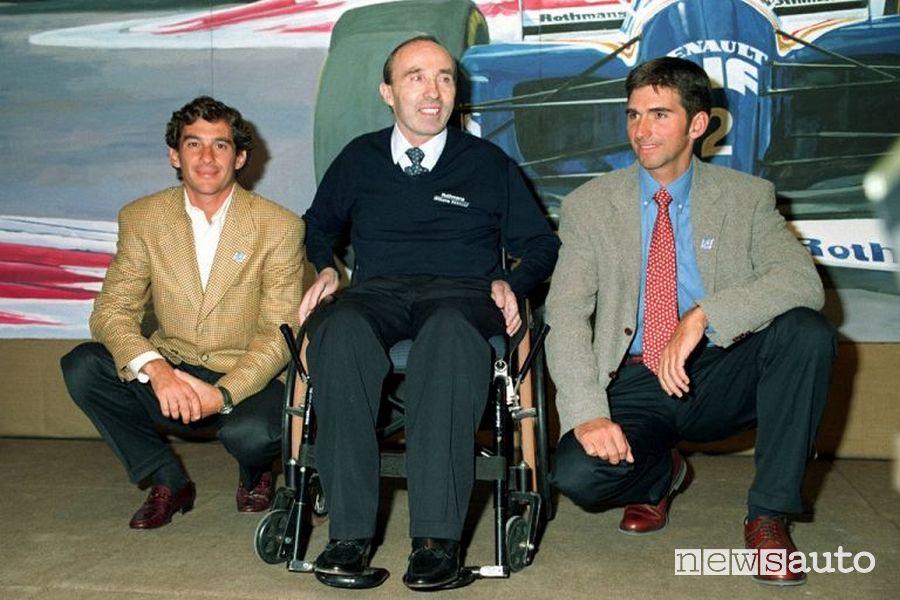 Frank Williams con Ayrton Senna e Damon Hill