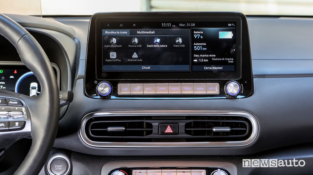 Info autonomia touchscreen Hyundai Kona Electric