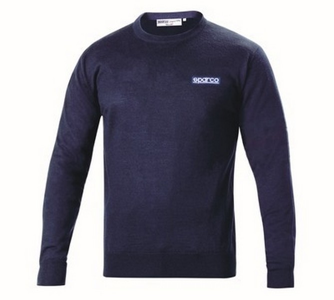 Men's crew neck sweater with Sparco embroidery, navy blue, Made in Italy