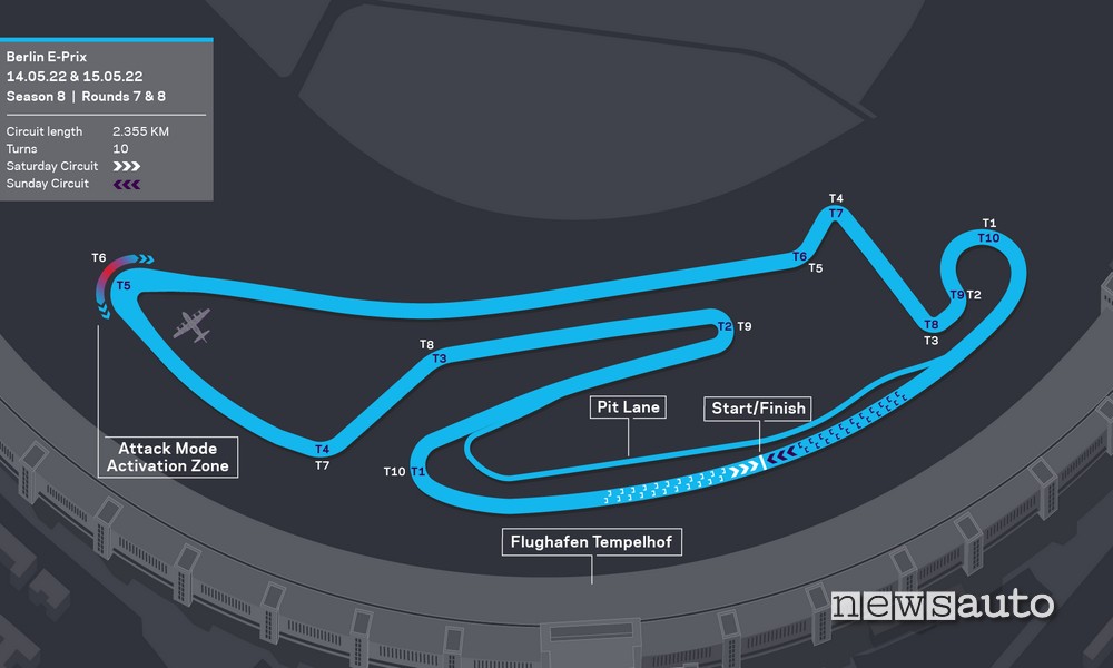 Orari ePrix Berlino Formula E 2022 layout Tempelhof