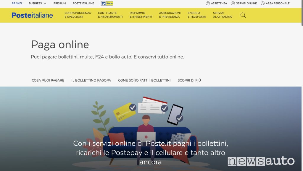 Paga online Poste italiane nella sezione multe