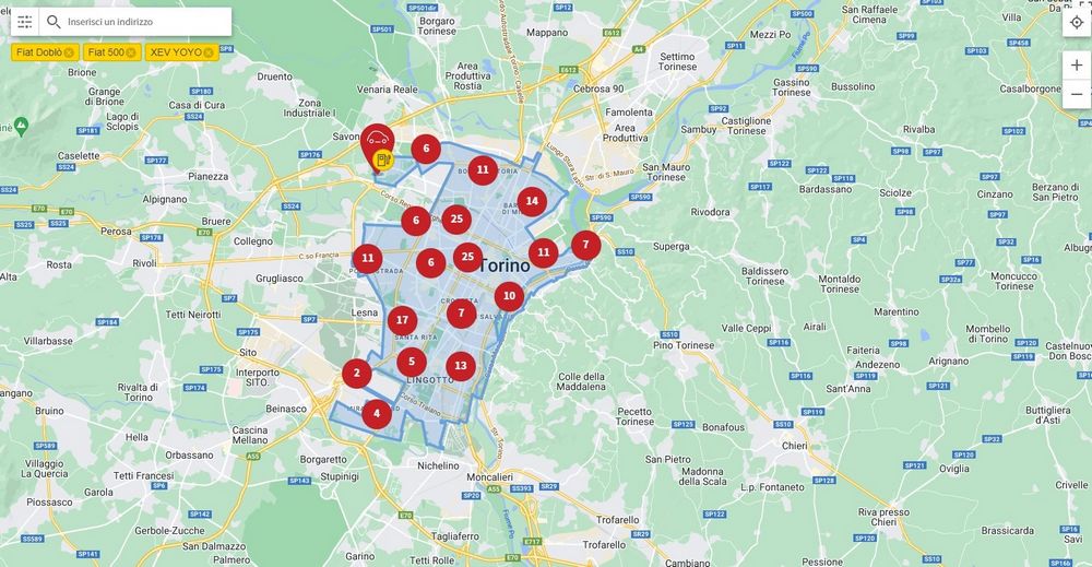 Mappa, area copertura Enjoy Torino