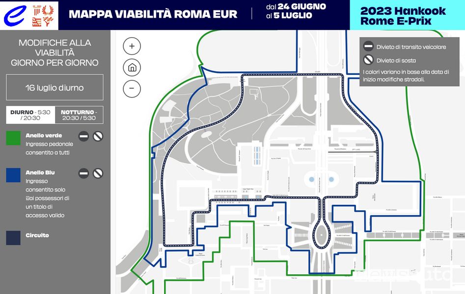 Mappa della viabilità all'Eur in occasione delle gare di Formula E