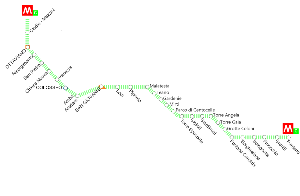 Percorso completo metropolitana di Roma Linea C