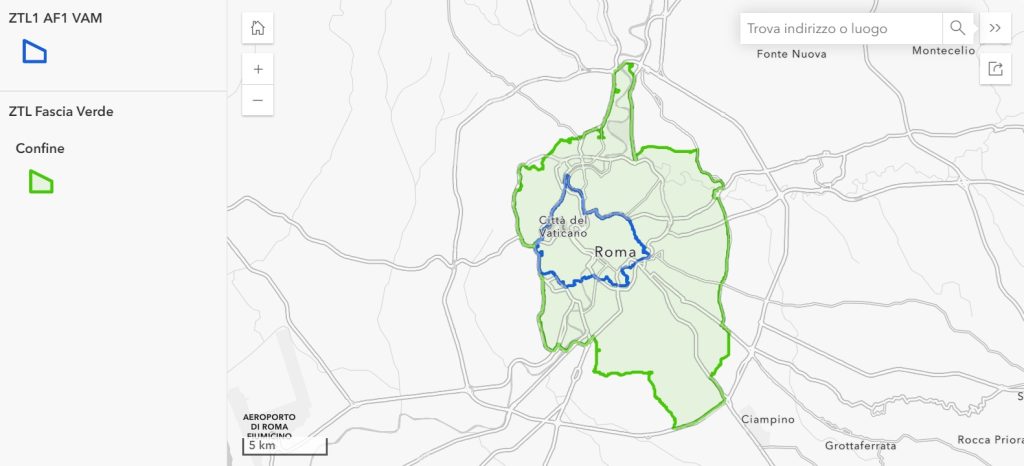 Mappa ZTL Fascia Verde di Roma