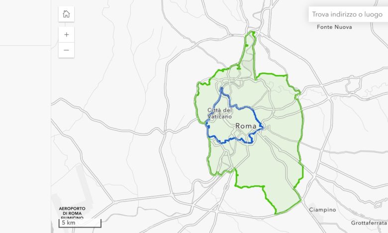 mappa della ZTL Fascia Verde a Roma