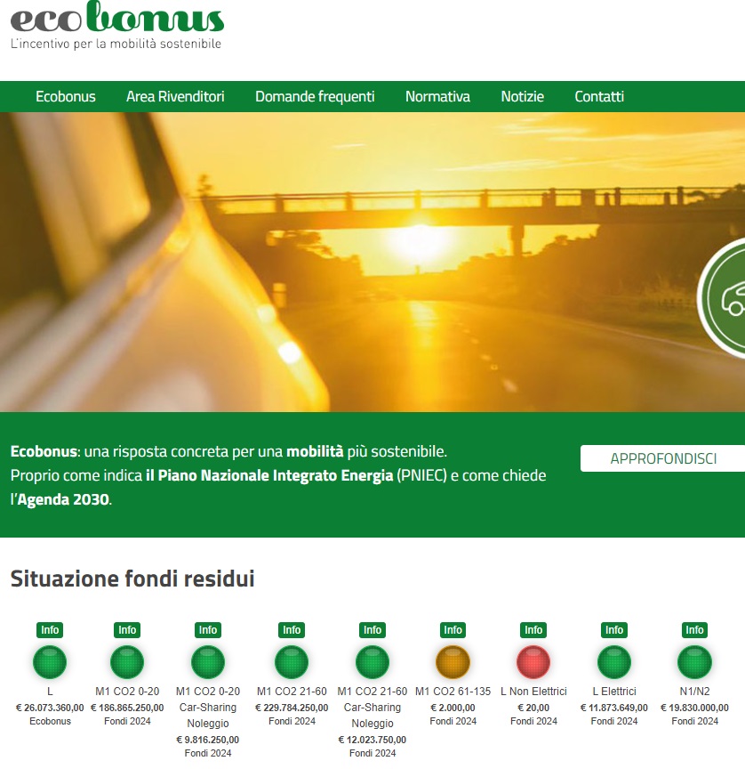 Fondi Ecobonus” sito del Mise dove vengono gestiti gli incentivi per auto, scooter e bici 