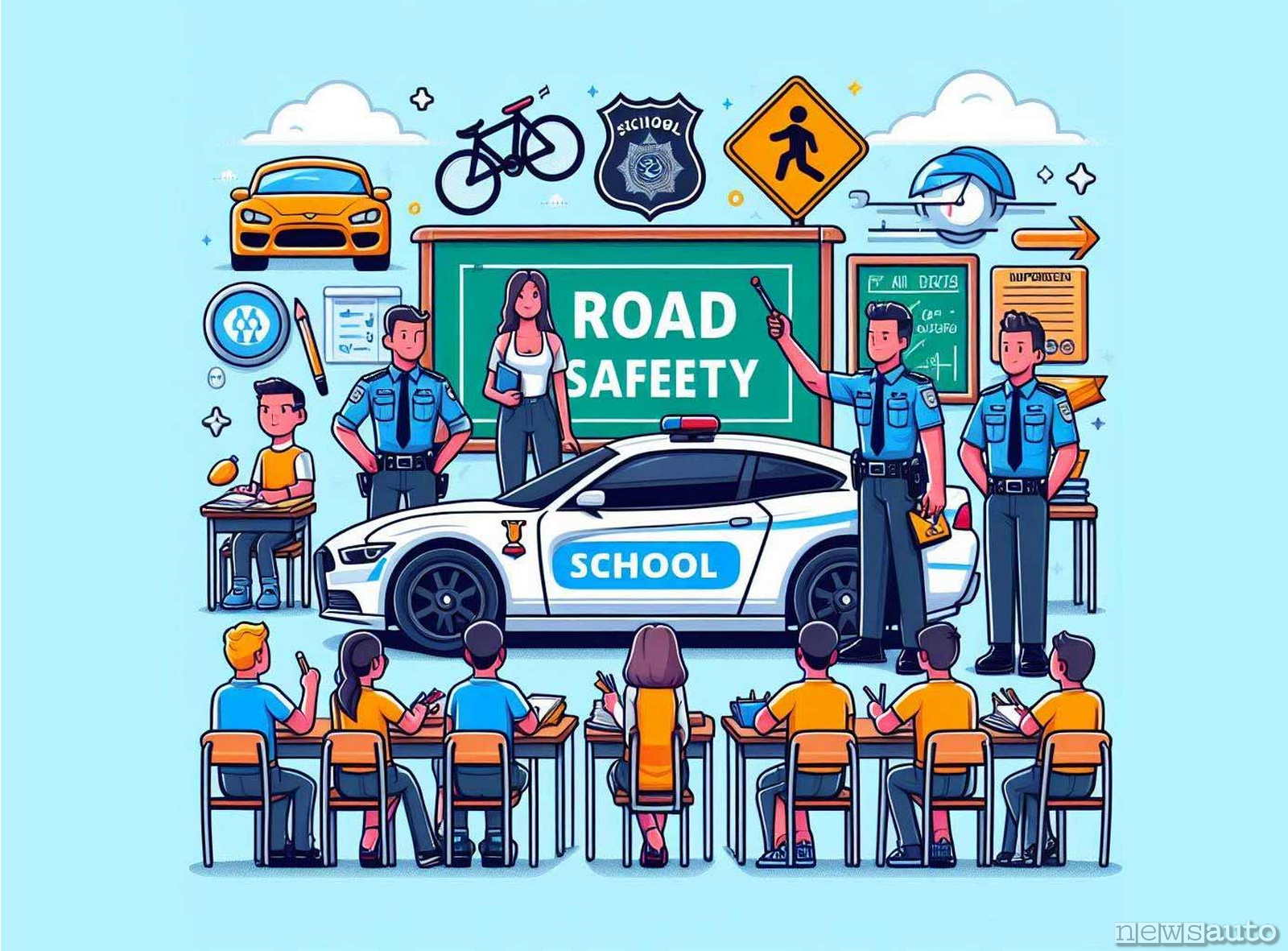 Lezioni a scuola di sicurezza stradale con ASPI e Polizia di Stato