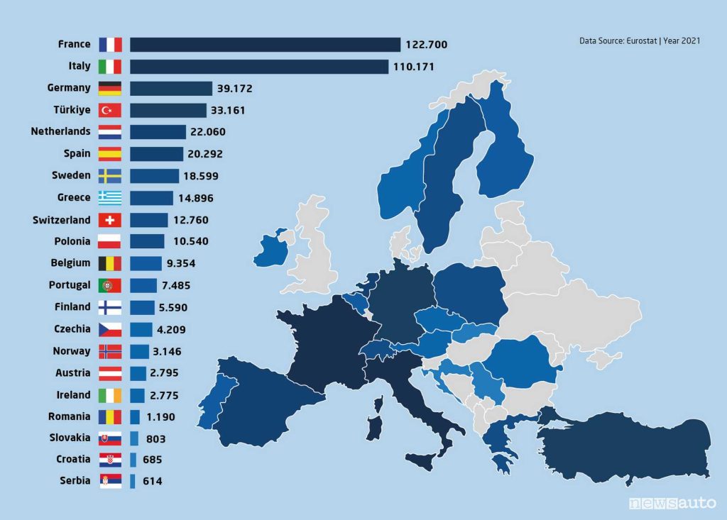 Mappa auto più rubate in Europa