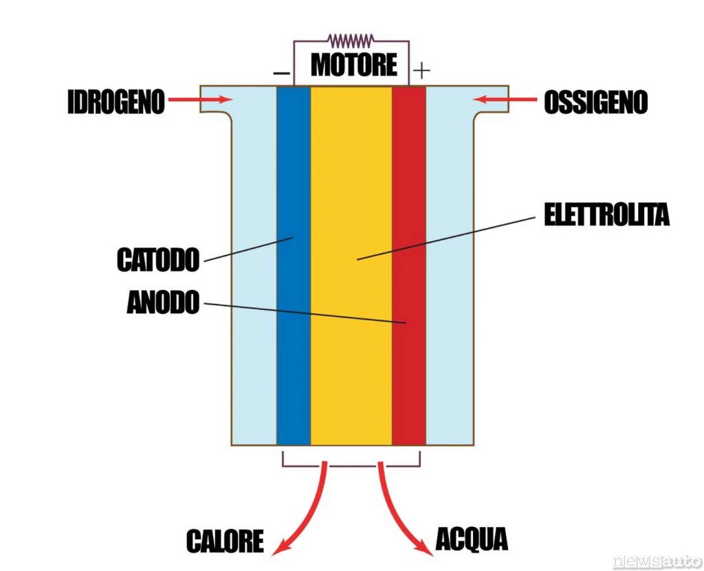 Schema di funzionamento di una fuell cell