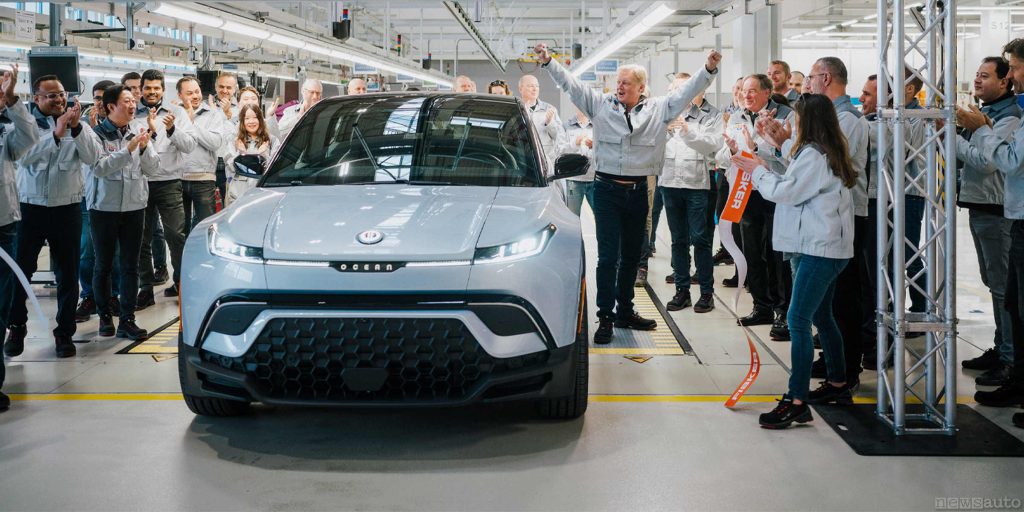 Assembly line of the factory in Graz where the Fisker Ocean SUV was produced