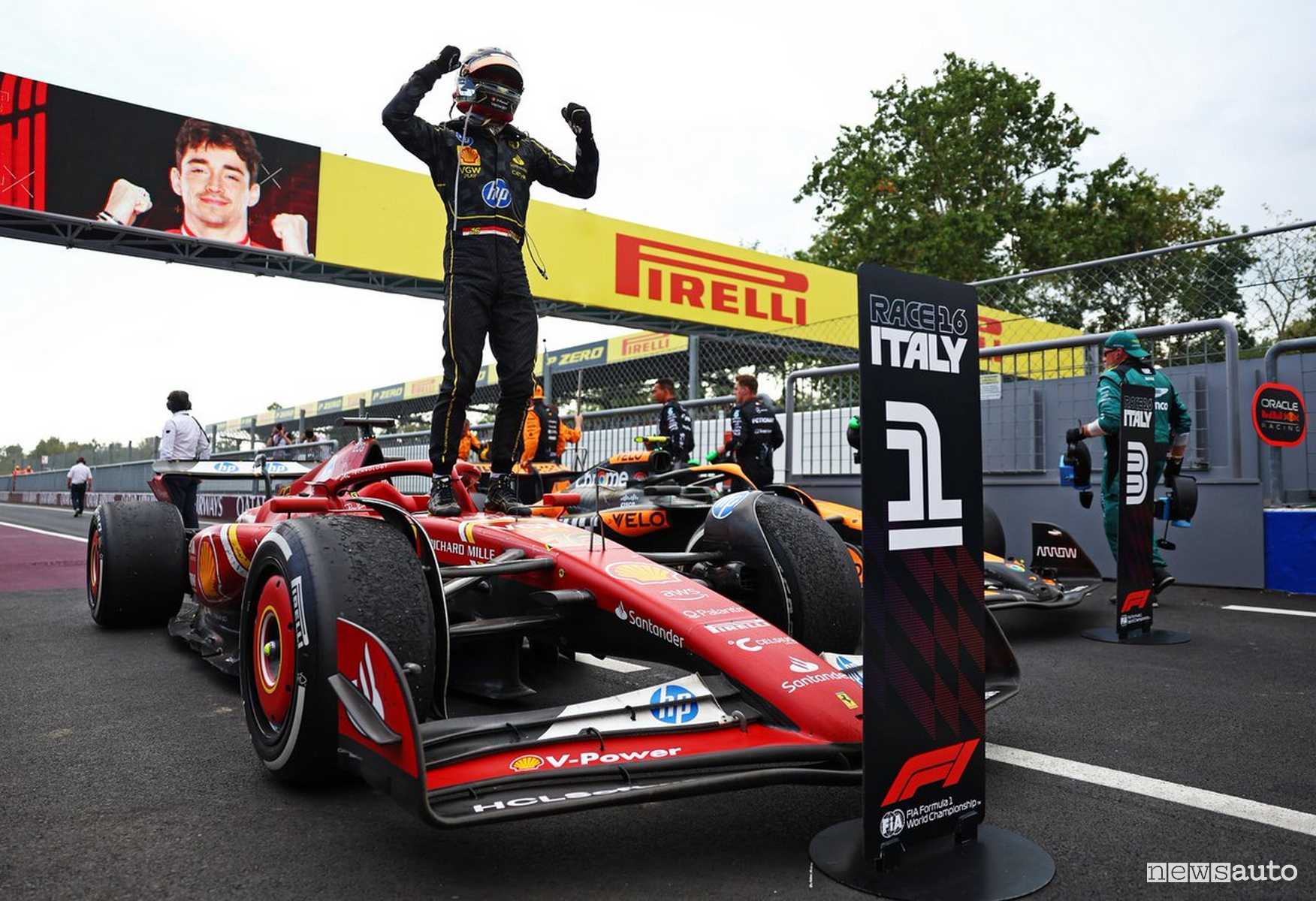 Leclerc celebrates victory in the Italian GP at Monza