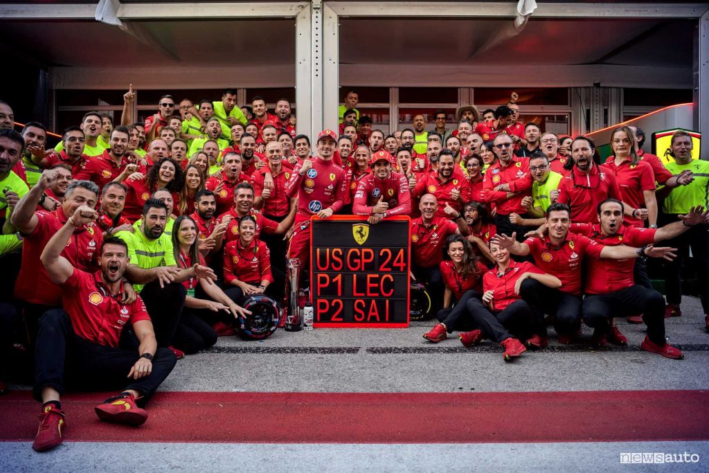 F1 gara Stati Uniti 2024 festa box doppietta Ferrari