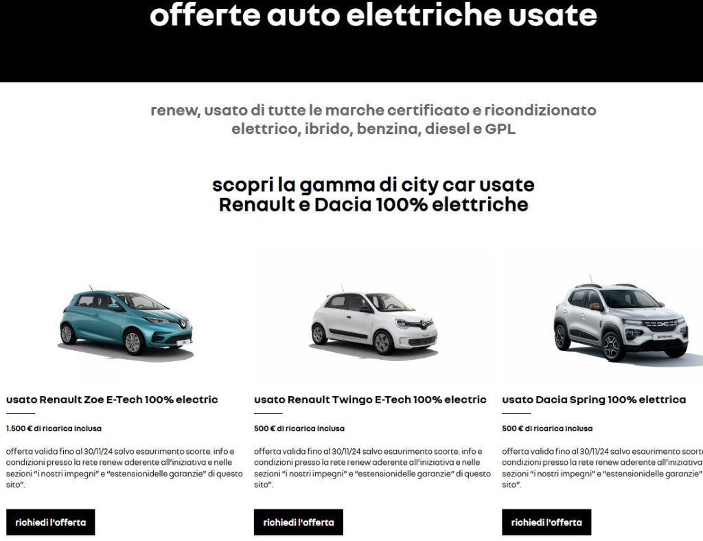 offerta auto elettriche usate