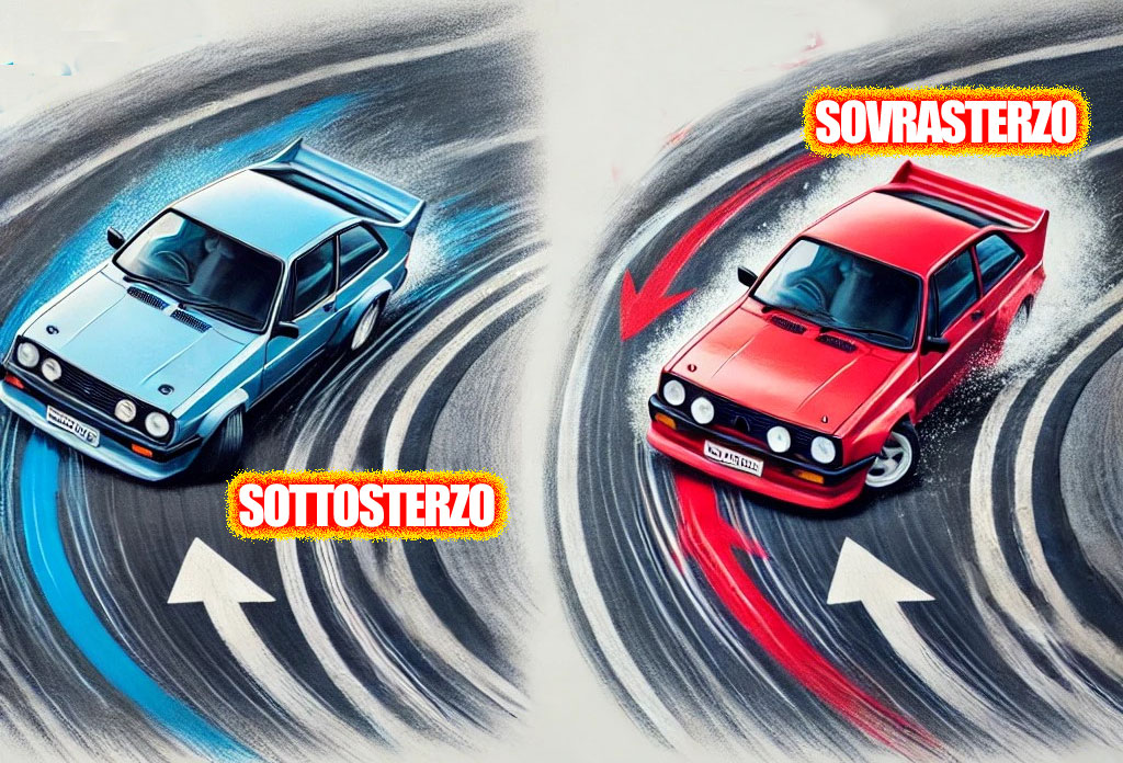 A SX il sottosterzo, a DX il sovrasterzo